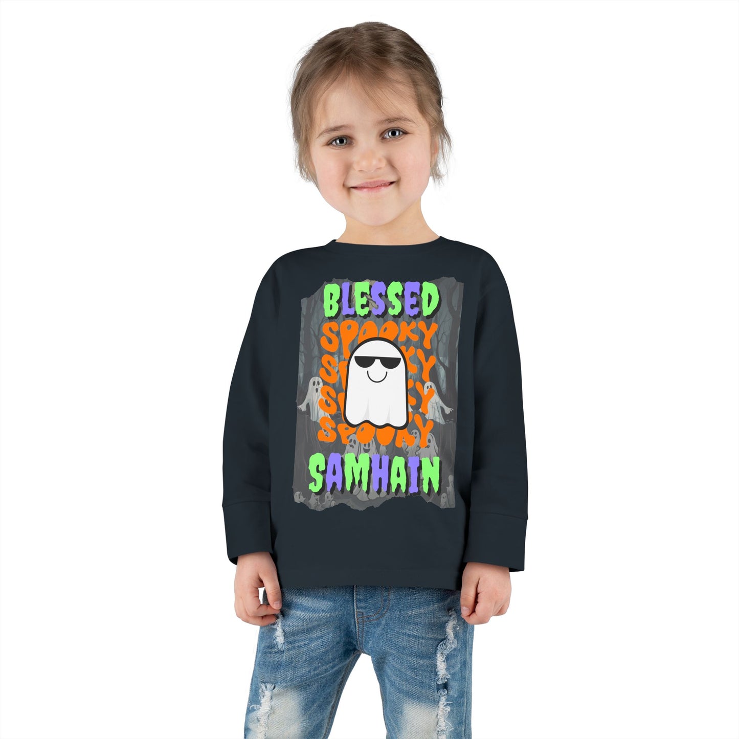 Spooky Blessed Samhain Ghost Mixed font Toddler Long Sleeve Tee by CreepyCrafts.boo