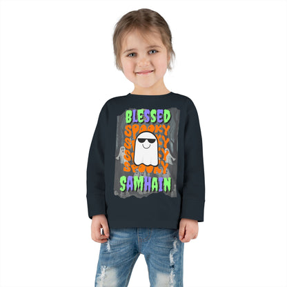 Spooky Blessed Samhain Ghost Mixed font Toddler Long Sleeve Tee by CreepyCrafts.boo