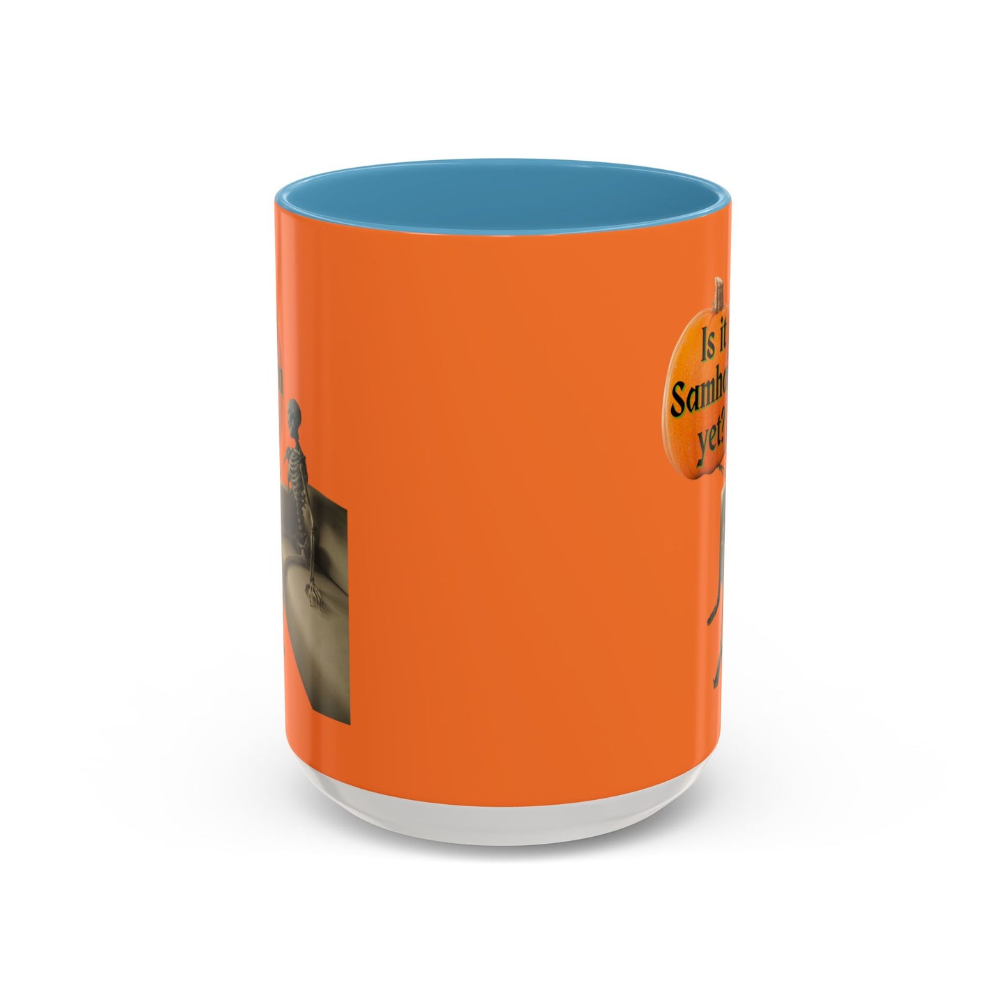 Is it Samhain yet? Skeleton's Pumpkin Orange Accent Mug by CreepyCrafts.boo