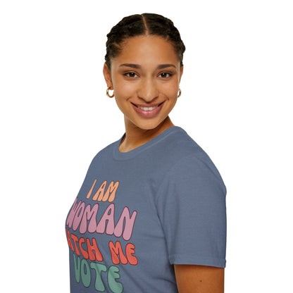 I Am Woman Watch Me Vote Dark colors Unisex T-Shirt by cypherpunkgear.com
