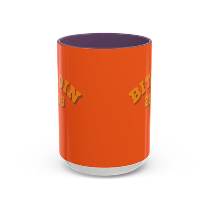 Bitcoin 2009 Orange Accent Mug by cypherpunkgear.com