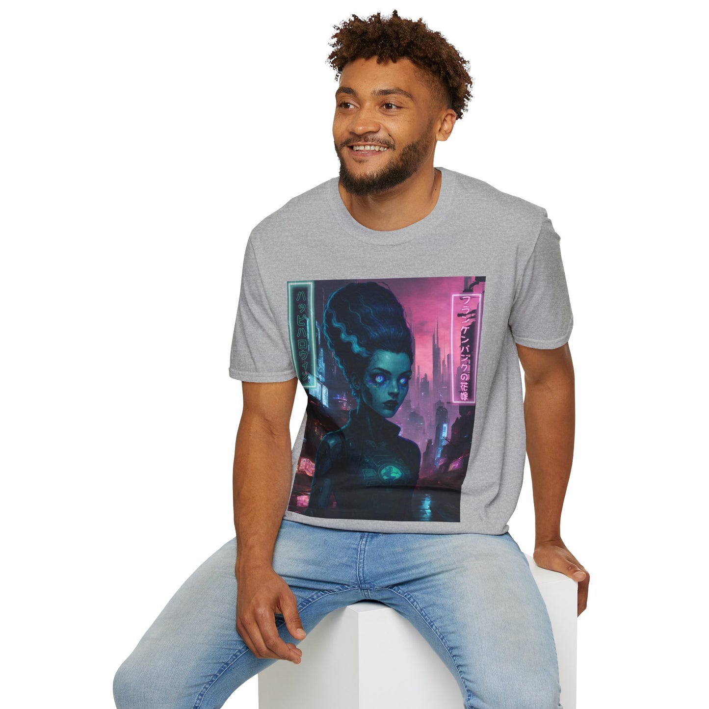 Neon Bride of Frankenstein Light colors Unisex T-Shirt by CreepyCrafts.boo