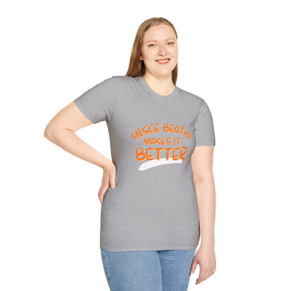 Uisce Beatha makes it better Orange font Light colors Unisex T-Shirt by cypherpunkgear.com