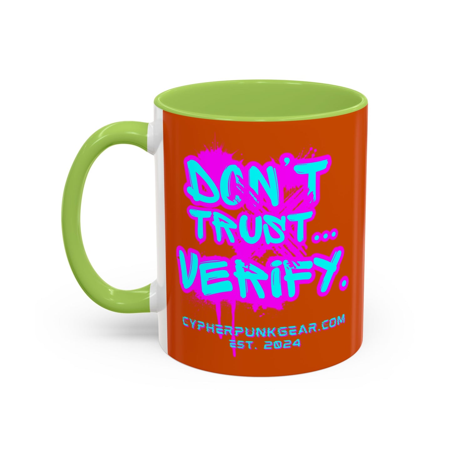 Don't Trust...Verify. Orange Accent Mug by cypherpunkgear.com