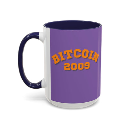 Bitcoin 2009 Light Purple Accent Mug by cypherpunkgear.com