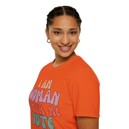 I Am Woman Watch Me Vote Light colors Unisex T-Shirt by cypherpunkgear.com