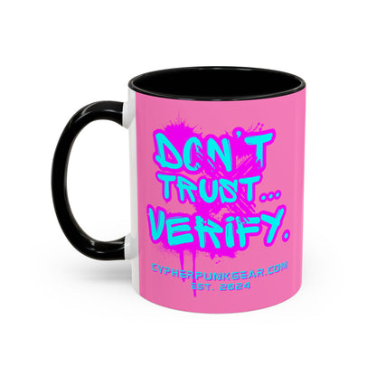 Don't Trust...Verify. Light Pink Accent Mug by cypherpunkgear.com