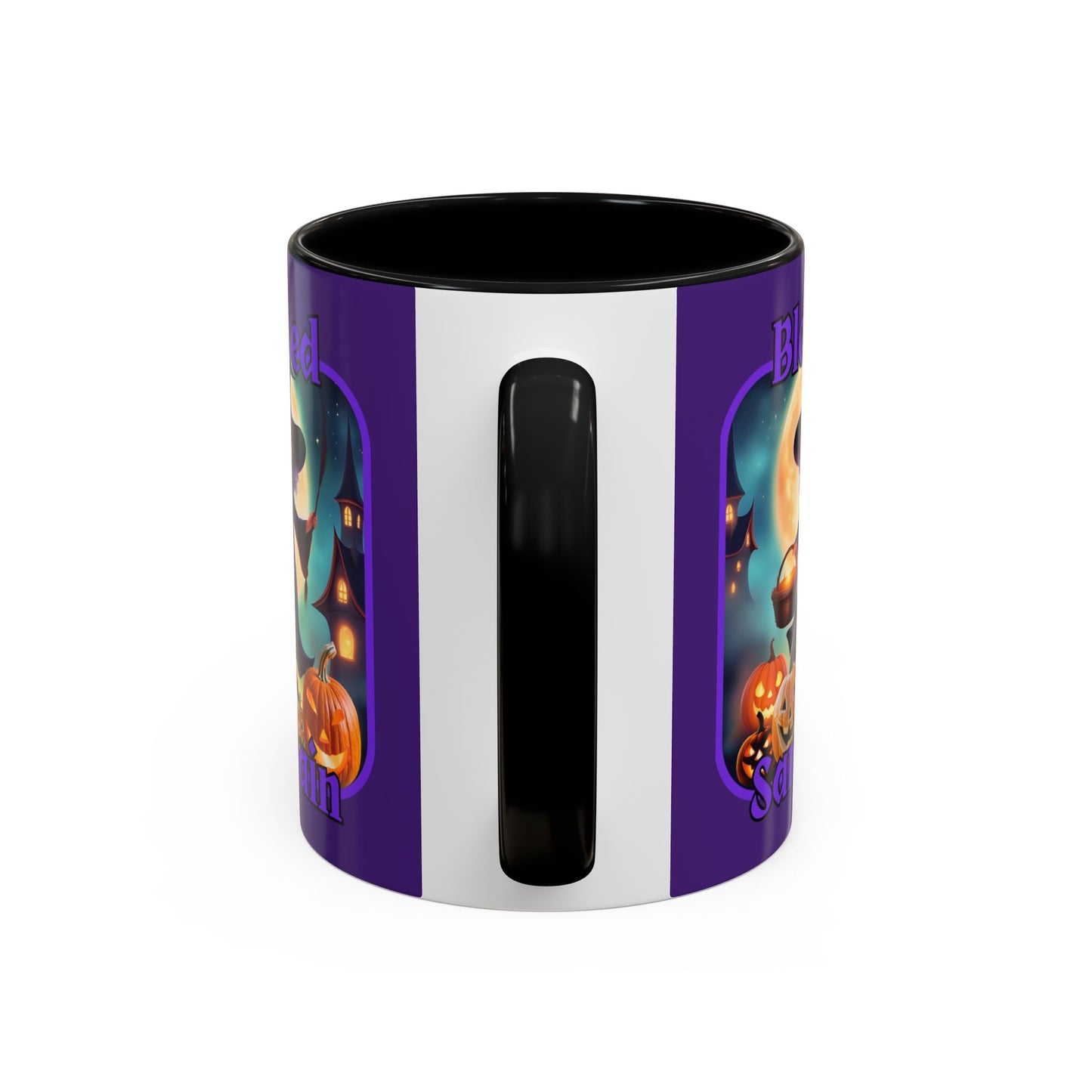 Blessed Samhain Little Witch Purple font Purple Accent Mug by CreepyCrafts.boo
