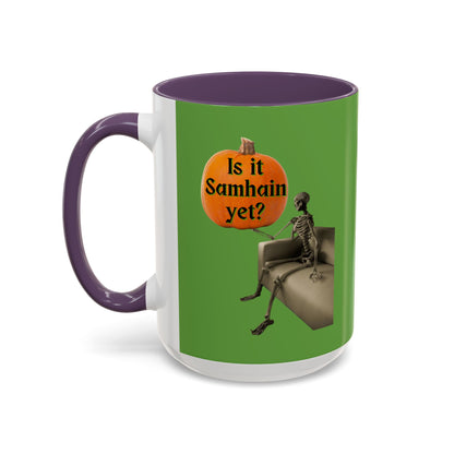 Is it Samhain yet? Skeleton's Pumpkin Green Accent Mug by CreepyCrafts.boo