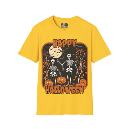 Spooktacular Skeletons of Halloween Light colors Unisex T-shirt by CreepyCrafts.boo