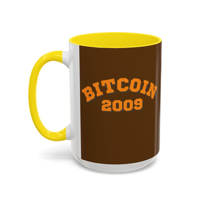 Bitcoin 2009 Brown Accent Mug by cypherpunkgear.com