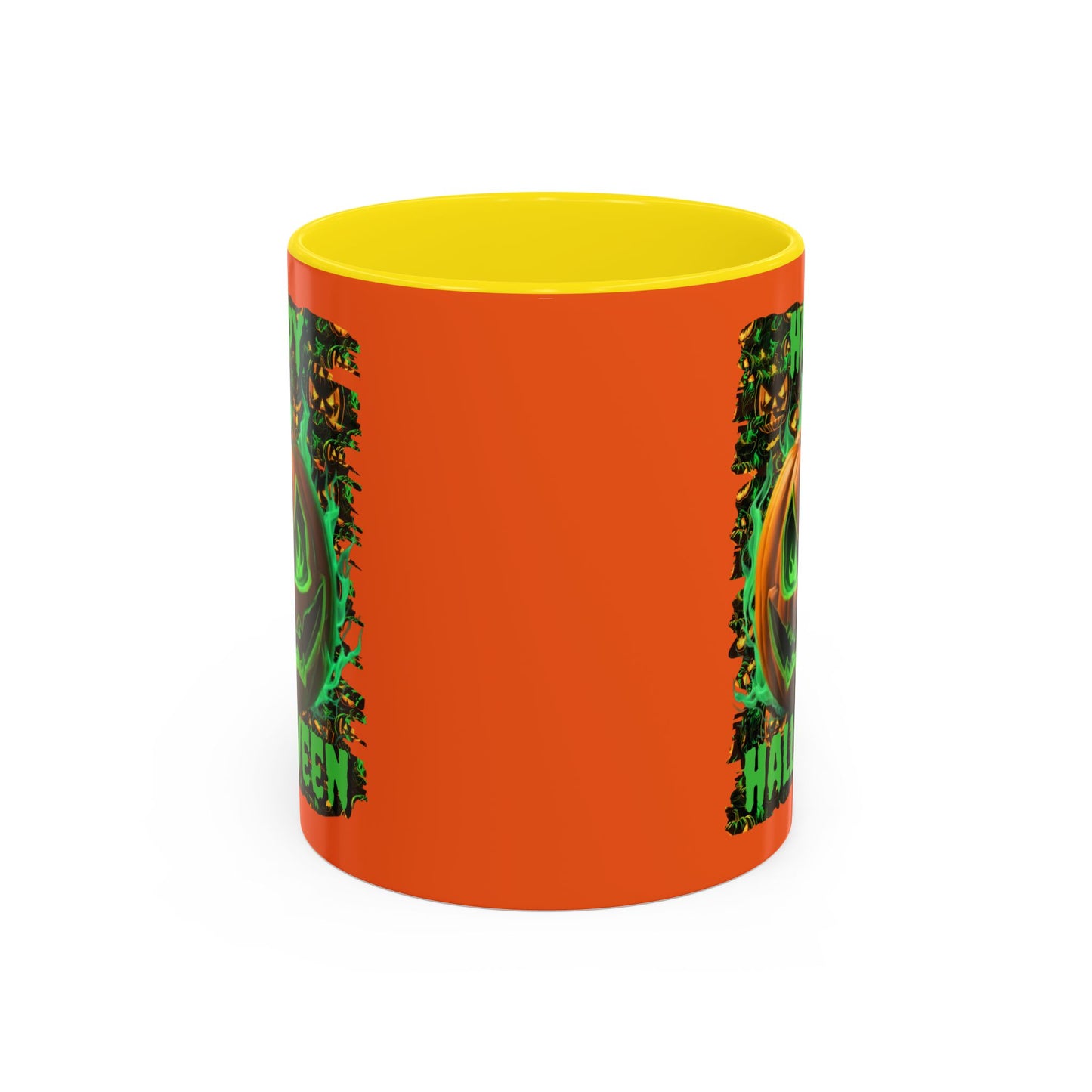 Happy Halloween Green Jack Orange Accent Mug by CreepyCrafts.boo