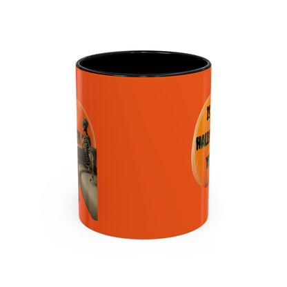 Is it Halloween yet? Skeleton's Giant Pumpkin Orange Accent Mug by CreepyCrafts.boo