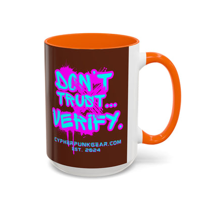 Don't Trust...Verify. Brown Accent Mug by cypherpunkgear.com