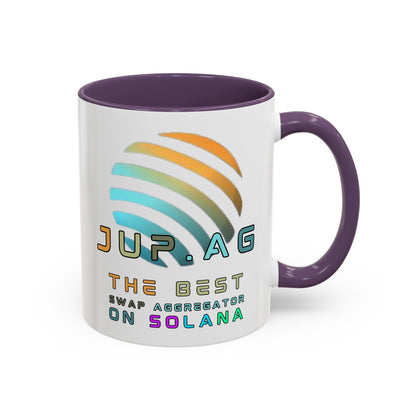 Jupiter (JUP) the best aggregator on Solana White Accent Mug by cypherpunkgear.com