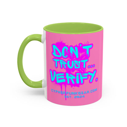 Don't Trust...Verify. Light Pink Accent Mug by cypherpunkgear.com