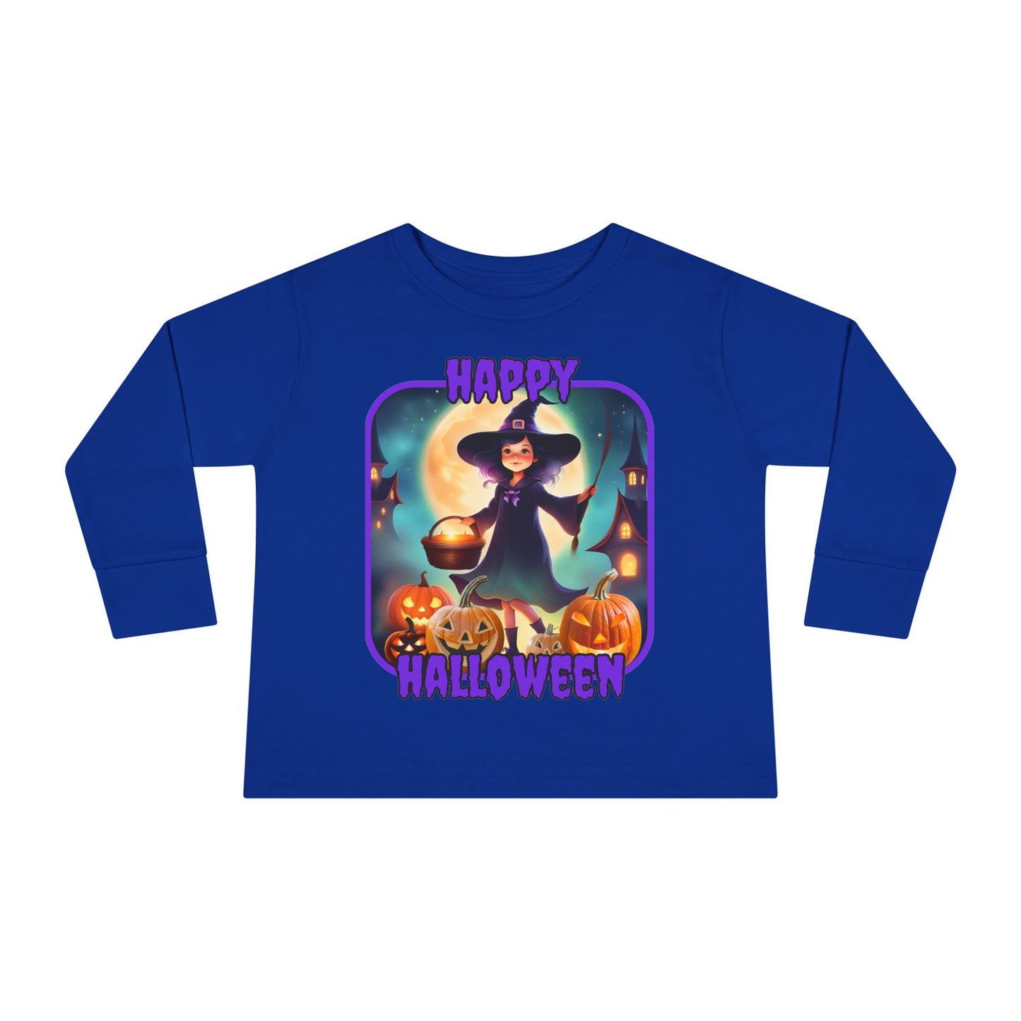 Happy Halloween Little Witch Purple font Toddler Long Sleeve Tee by CreepyCrafts.boo
