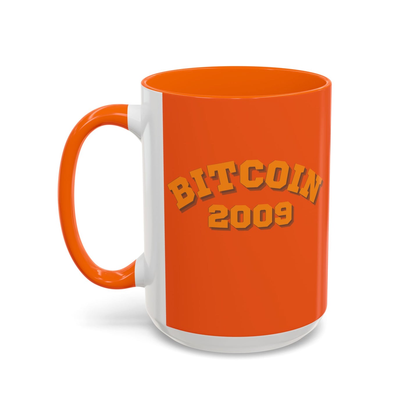 Bitcoin 2009 Orange Accent Mug by cypherpunkgear.com