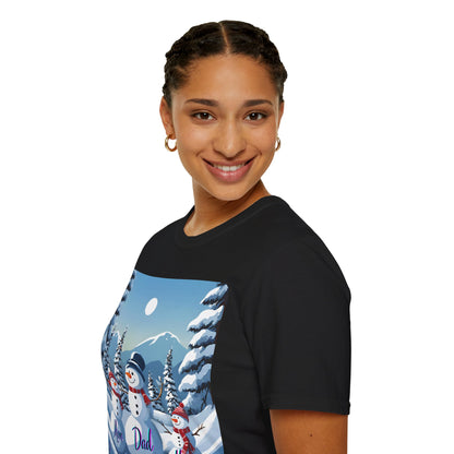 Snowman Family of 3 Dark colors Unisex T-Shirt by cypherpunkgear.com