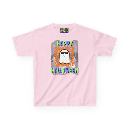 Spooky Happy Halloween Ghost Mixed font Kids Heavy Cotton™ Tee by CreepyCrafts.boo