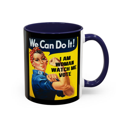I Am Woman Watch Me Vote Rosie Black Accent Mug by cypherpunkgear.com
