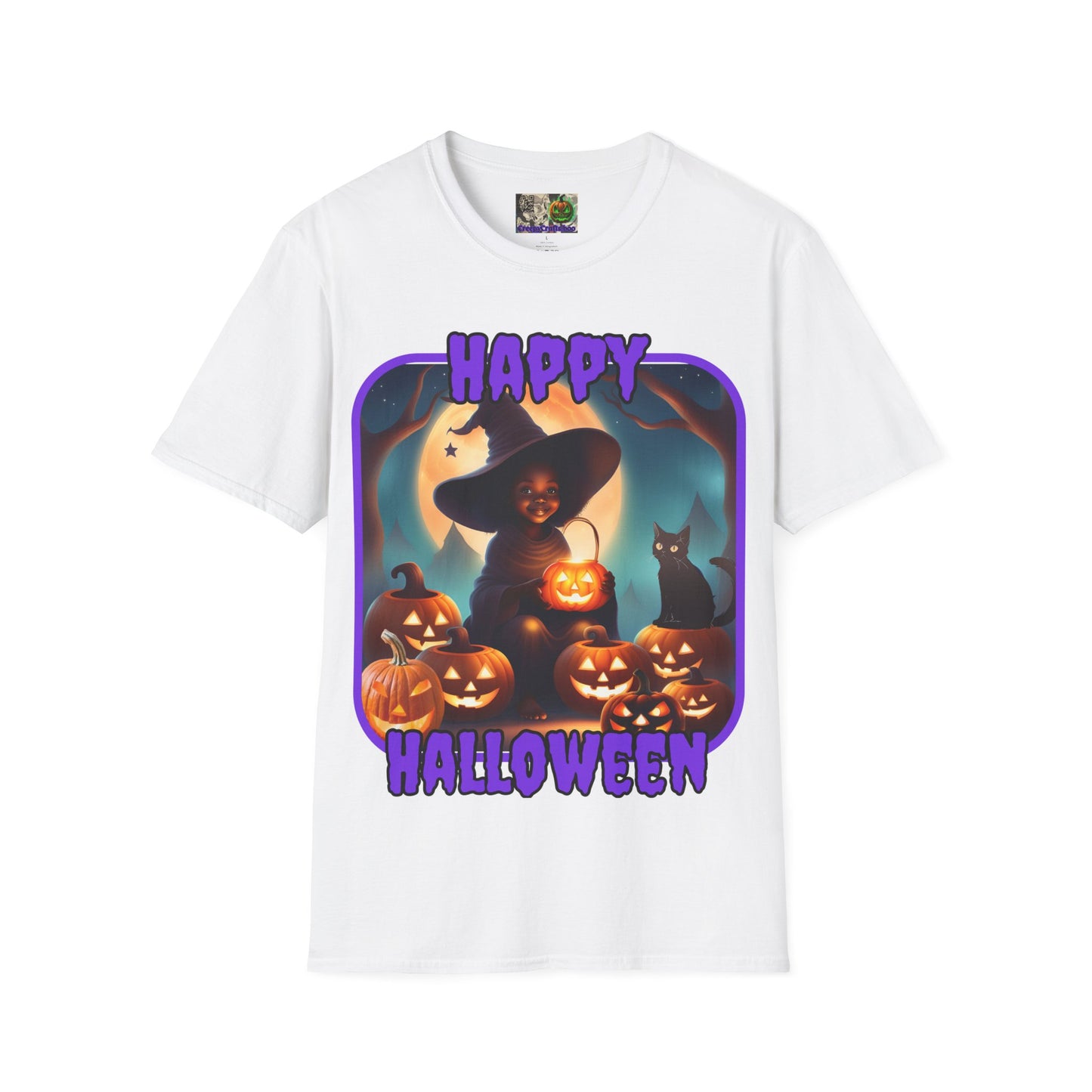 Happy Halloween Cute Witch Purple font Light colors Unisex T-Shirt by CreepyCrafts.boo
