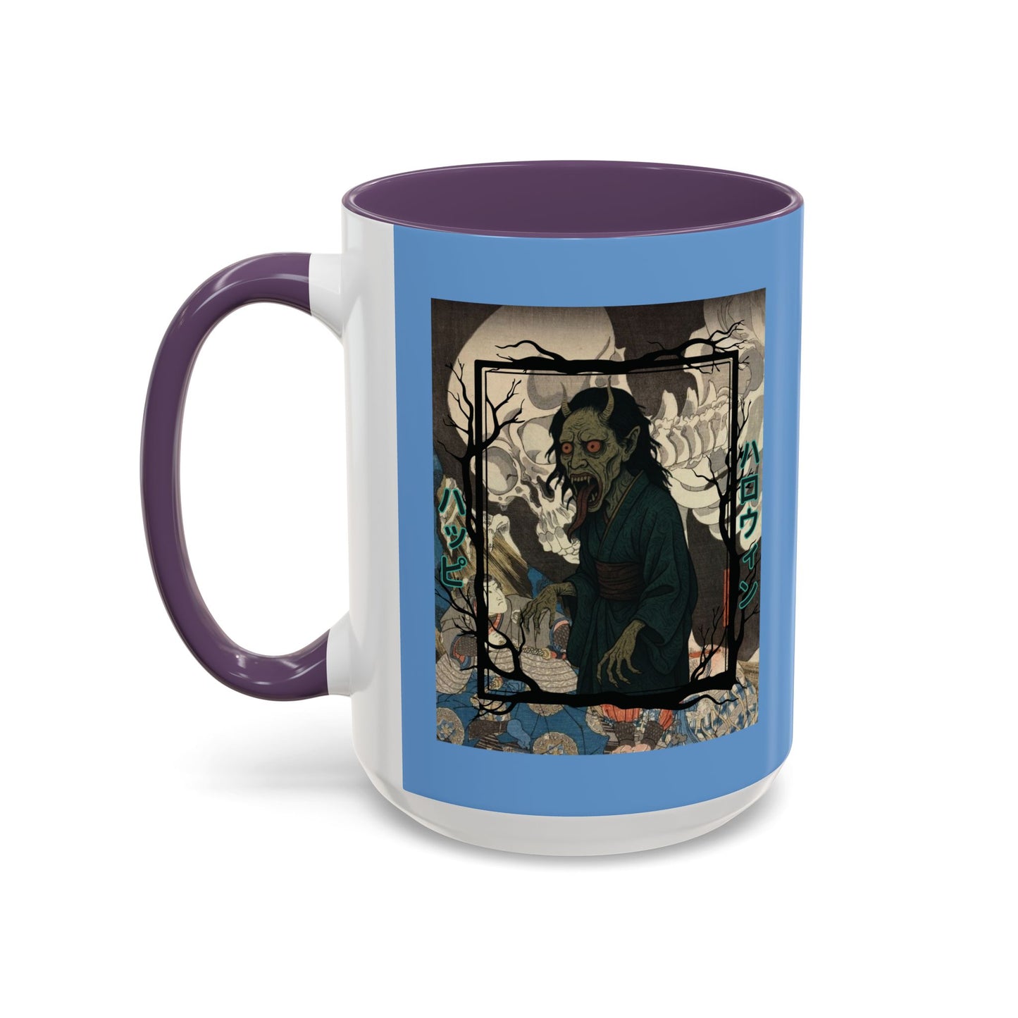 Yōkai Happy Halloween Light Blue Accent Mug by CreepyCrafts.boo