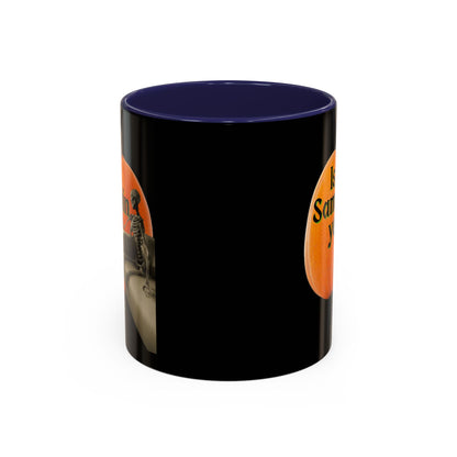 Is It Samhain Yet? Skeleton's Giant Pumpkin Black Accent Mug by CreepyCrafts.boo