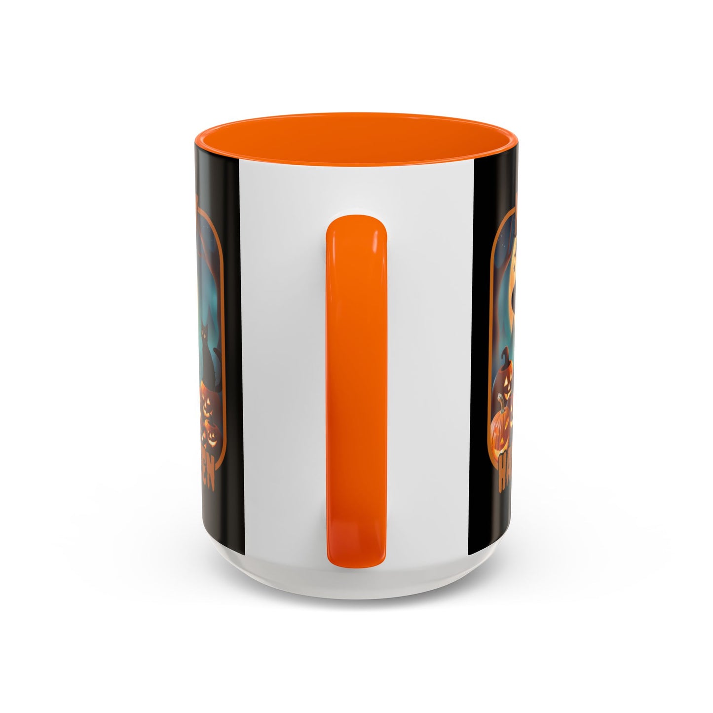 Happy Halloween Cute Witch Orange font Black Accent Mug by CreepyCrafts.boo