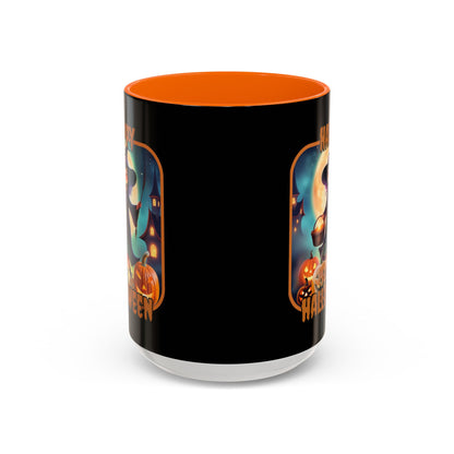 Happy Halloween Little Witch Orange font Black Accent Mug by CreepyCrafts.boo