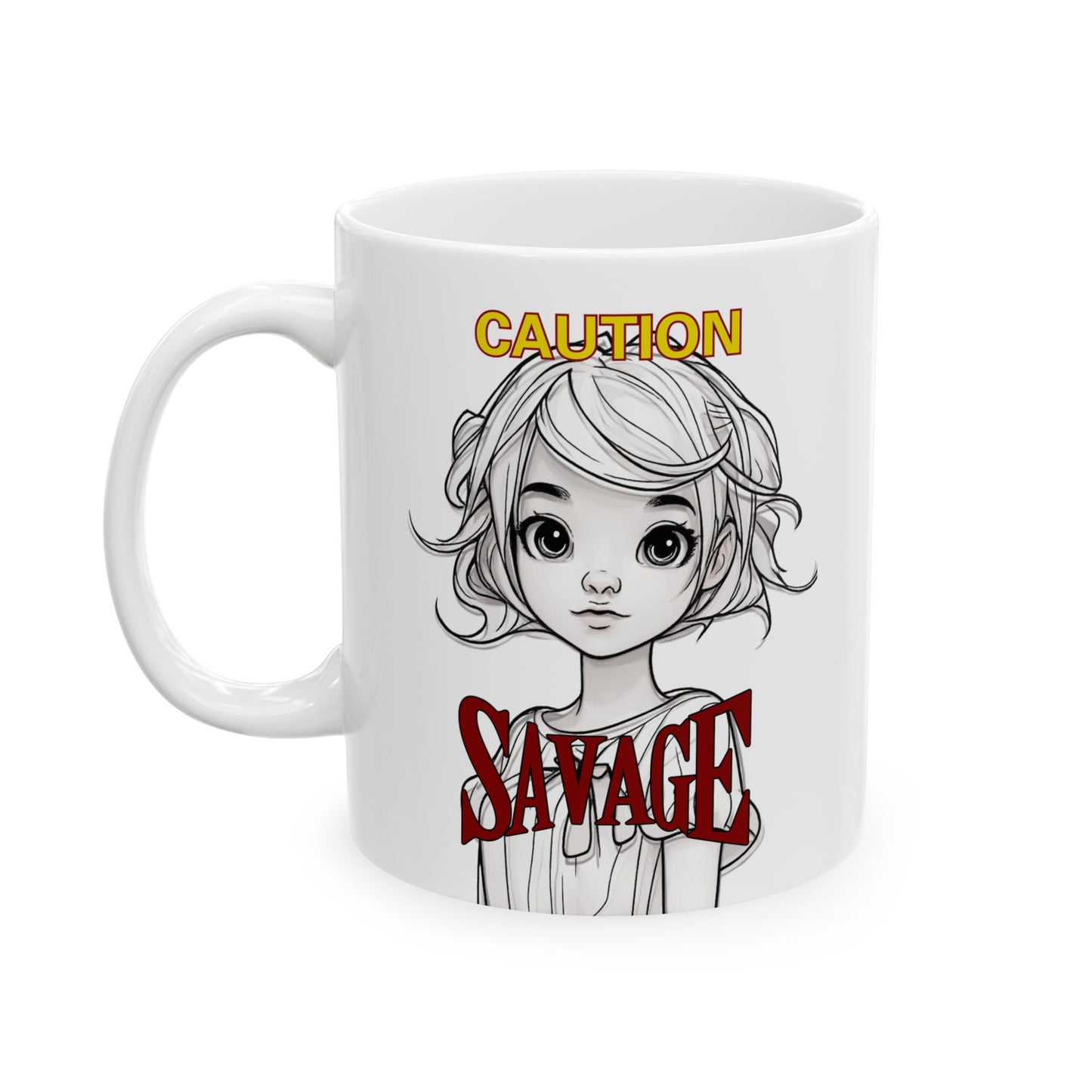 Caution, Savage White Mug by cypherpunkgear.com