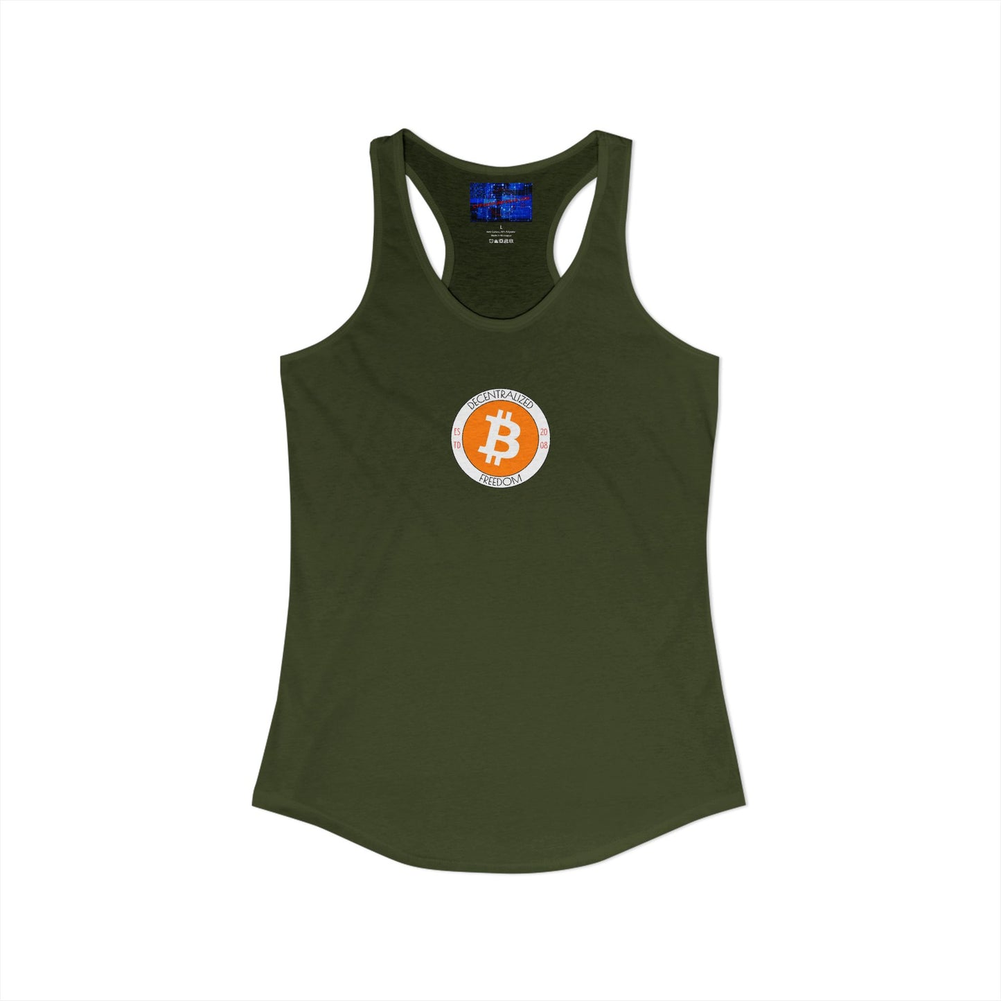 2-sided, Bitcoin (BTC) Decentralized Freedom Women's Racerback Tank Top by cypherpunkgear.com