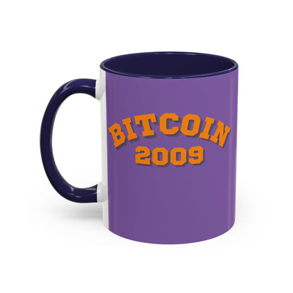 Bitcoin 2009 Light Purple Accent Mug by cypherpunkgear.com