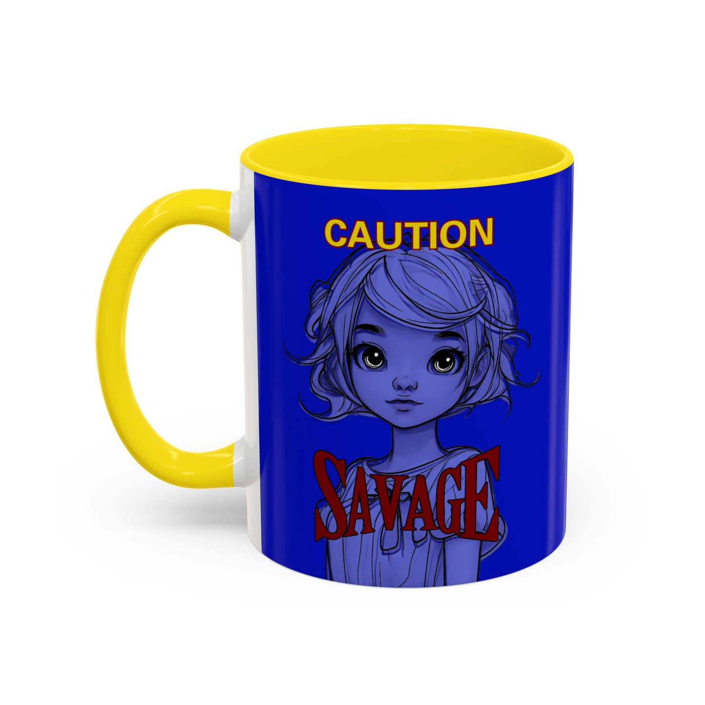 Caution, Savage Dark Blue Accent Mug by cypherpunkgear.com