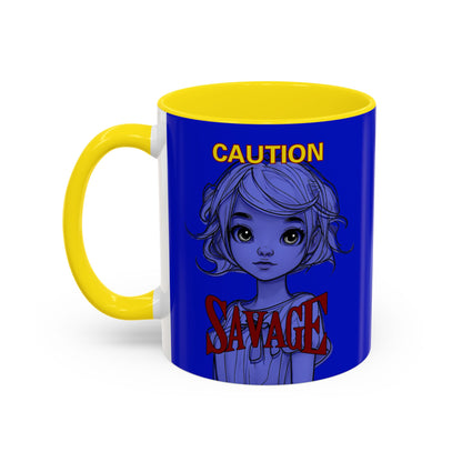 Caution, Savage Dark Blue Accent Mug by cypherpunkgear.com