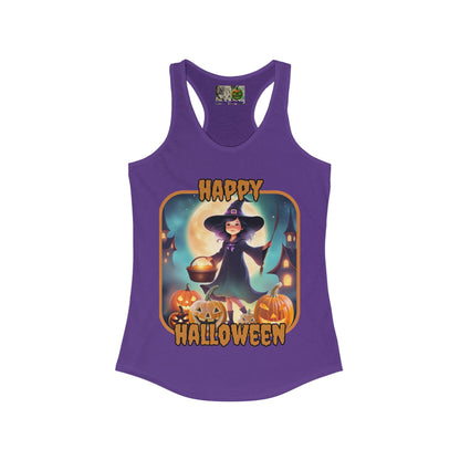 Happy Halloween Little Witch Orange font Women's Racerback Tank Top by CreepyCrafts.boo