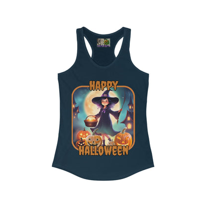 Happy Halloween Little Witch Orange font Women's Racerback Tank Top by CreepyCrafts.boo