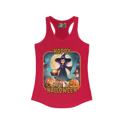 Happy Halloween Little Witch Orange font Women's Racerback Tank Top by CreepyCrafts.boo