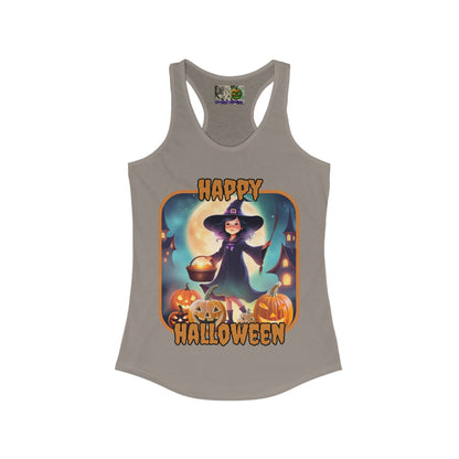 Happy Halloween Little Witch Orange font Women's Racerback Tank Top by CreepyCrafts.boo