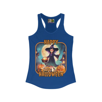 Happy Halloween Little Witch Orange font Women's Racerback Tank Top by CreepyCrafts.boo