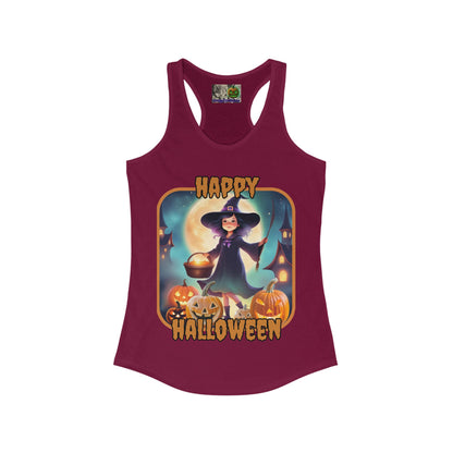 Happy Halloween Little Witch Orange font Women's Racerback Tank Top by CreepyCrafts.boo