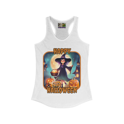 Happy Halloween Little Witch Orange font Women's Racerback Tank Top by CreepyCrafts.boo