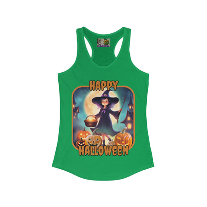 Happy Halloween Little Witch Orange font Women's Racerback Tank Top by CreepyCrafts.boo