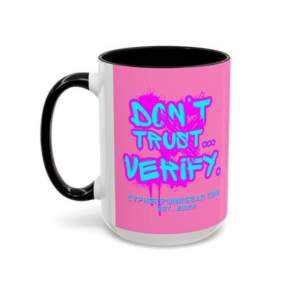 Don't Trust...Verify. Light Pink Accent Mug by cypherpunkgear.com