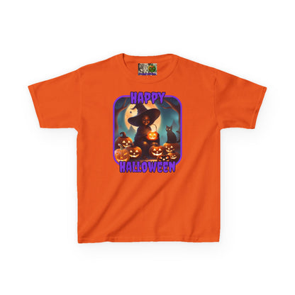 Happy Halloween Cute Witch Purple font Kids Heavy Cotton™ Tee by CreepyCrafts.boo