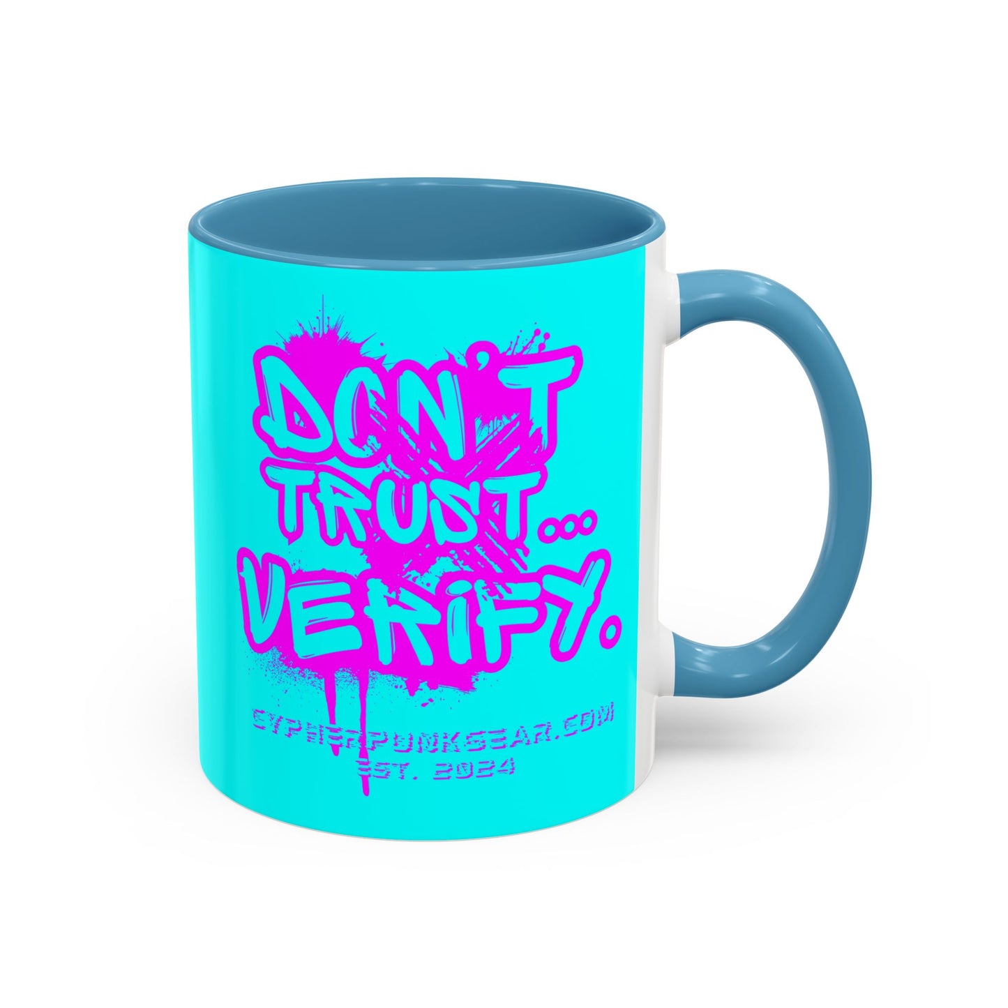 Don't Trust...Verify. Cyan Accent Mug by cypherpunkgear.com