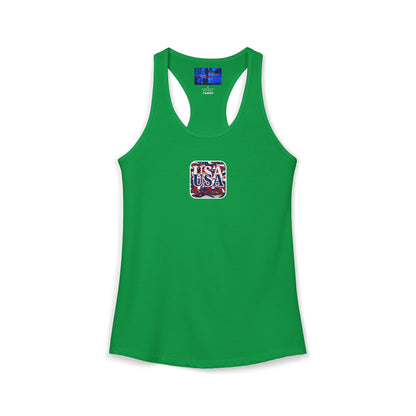 2-sided Red White and BLUE USA Patriot Women's Racerback Tank Top by cypherpunkgear.com