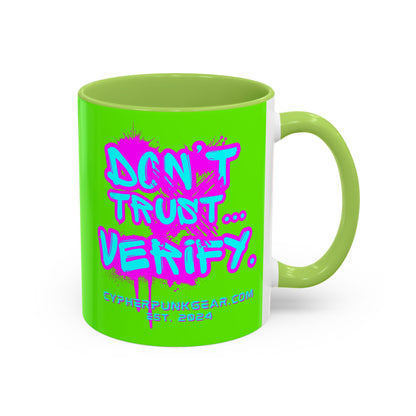 Don't Trust...Verify. Green Accent Mug by cypherpunkgear.com