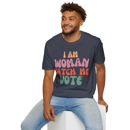 I Am Woman Watch Me Vote Dark colors Unisex T-Shirt by cypherpunkgear.com