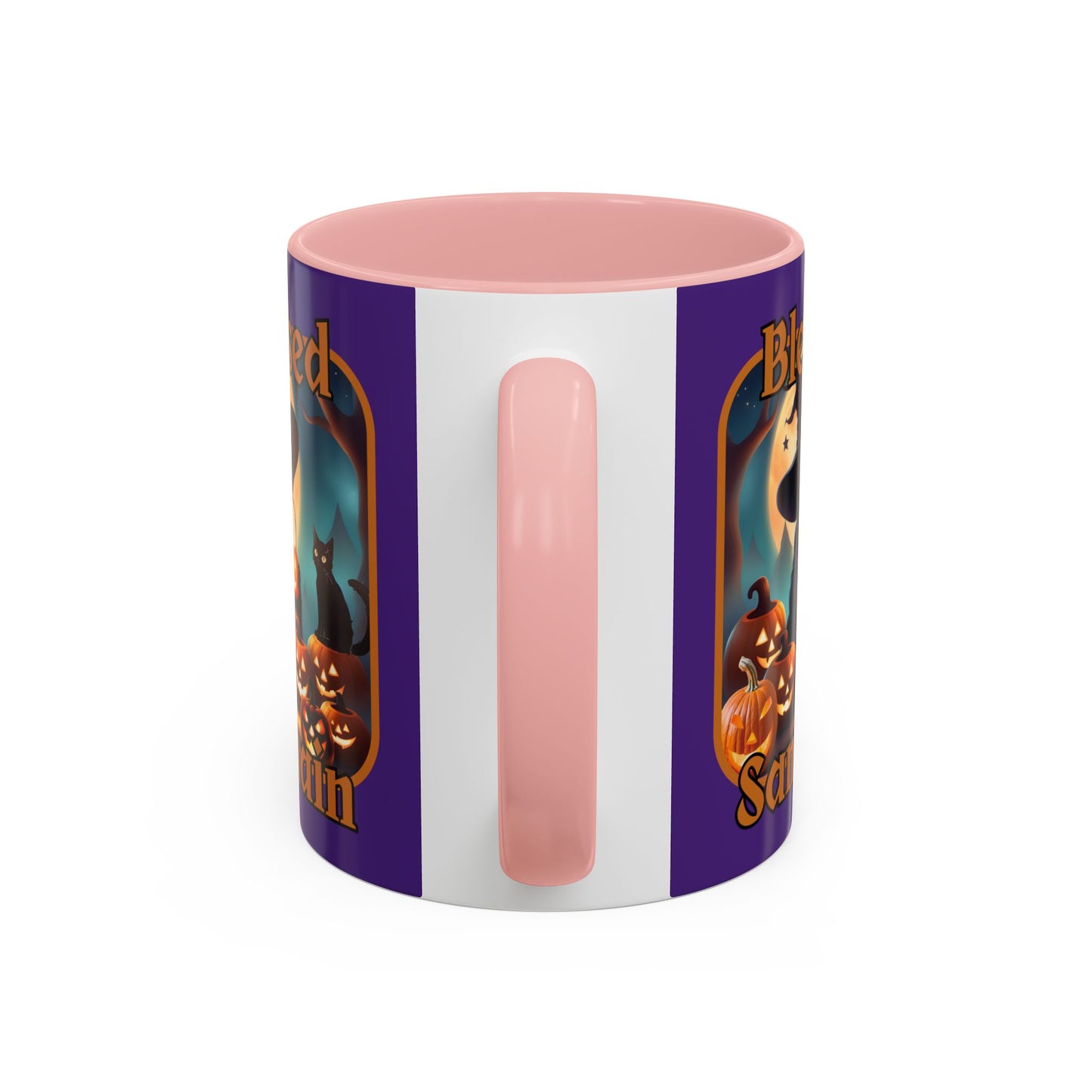 Blessed Samhain Cute Witch Orange font Purple Accent Mug by CreepyCrafts.boo